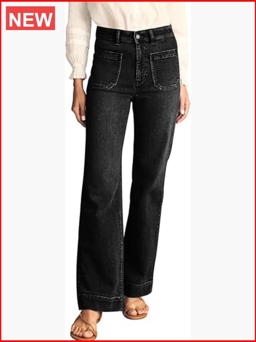 High Waisted Wide Leg Stretchy Denim Jeans with Pockets